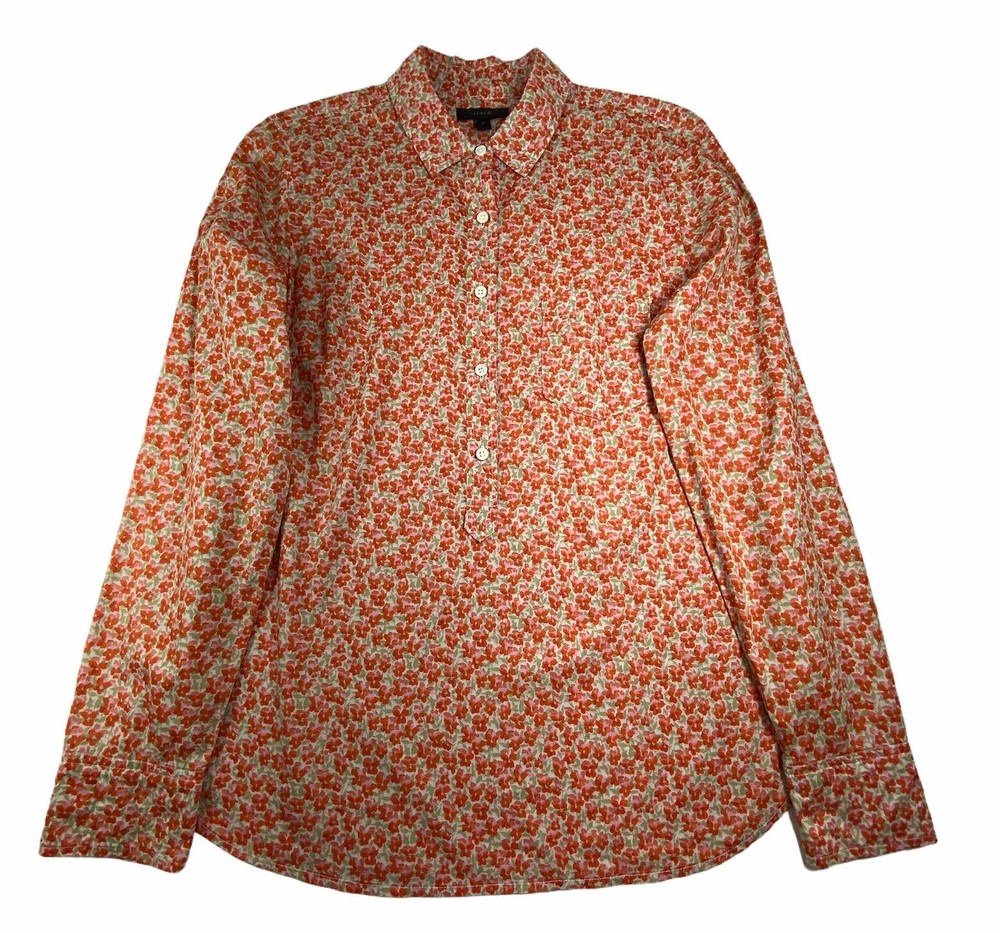 CREW Popover Button Up Shirt Floral Long Sleeve Blouse Cotton Womens 6